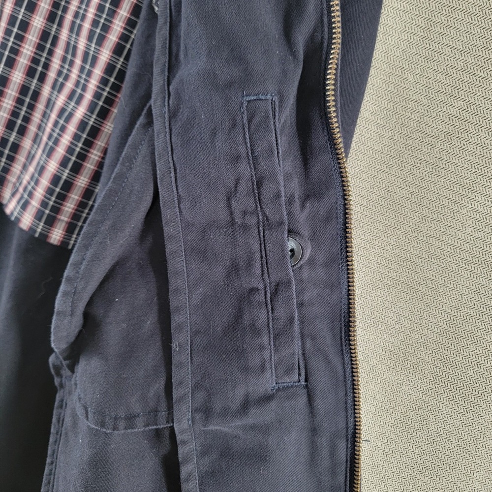 Chaps Jacket Bi Swing 100% Cotton Harrington Plaid Lined Preppy Size Large Navy - Picture 7 of 12